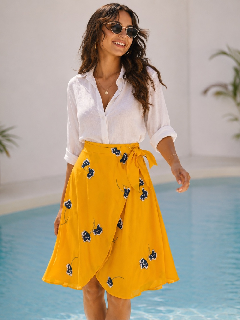 Ann Taylor Yellow Floral Wrap Skirt